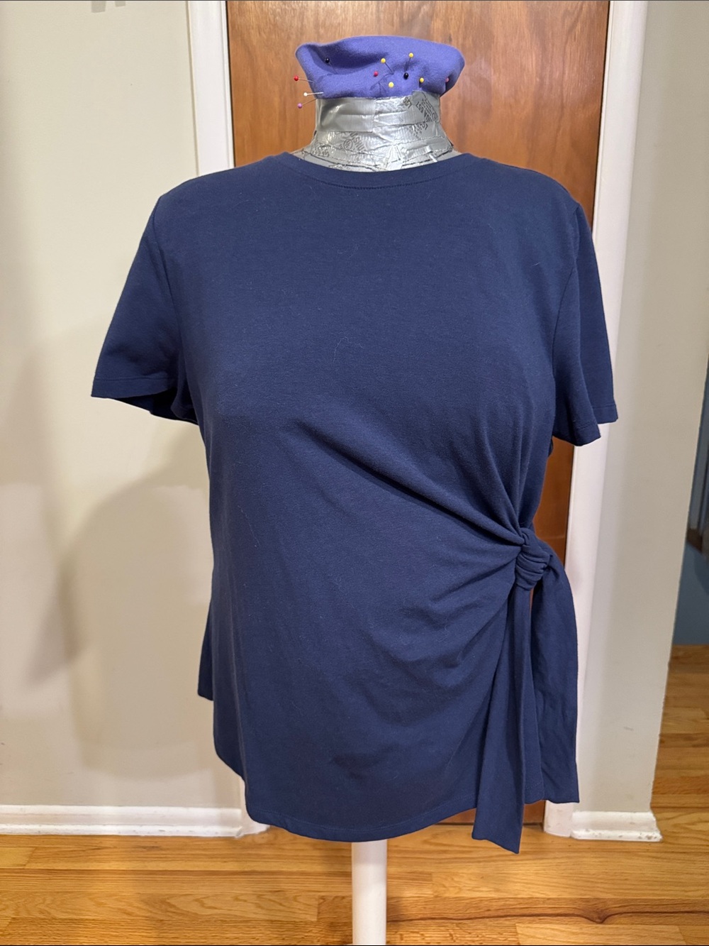 Women’s Navy Side-Tie Short Sleeve Top